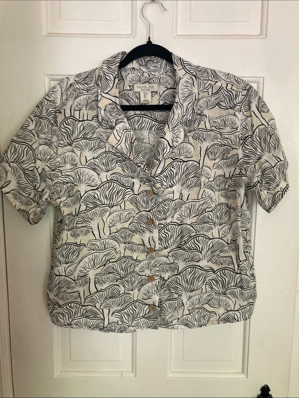 Rachel Zoe Cream Short Sleeve Botanical Button-Up